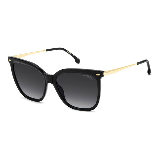 Carrera 3017 Women's Rectangular Frame Designer Sunglasses Black Gold - angled view