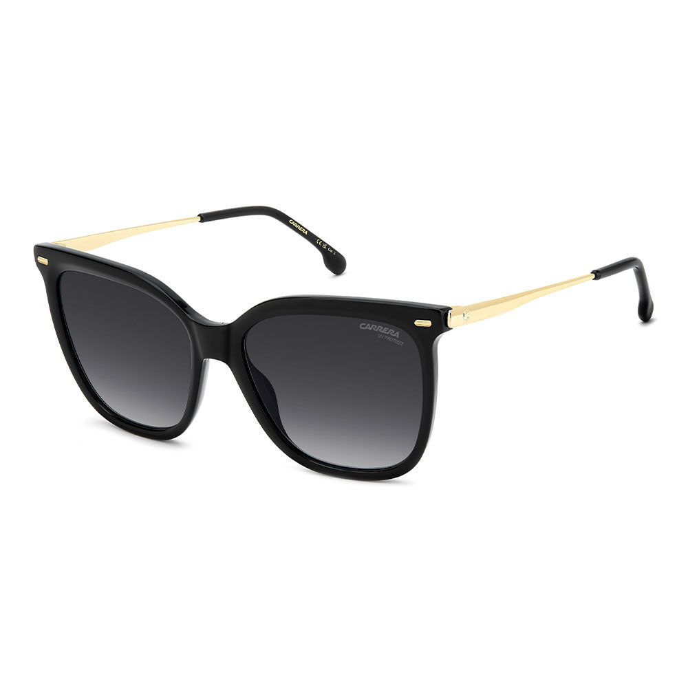 Carrera 3017 Women's Rectangular Frame Designer Sunglasses Black Gold - angled view