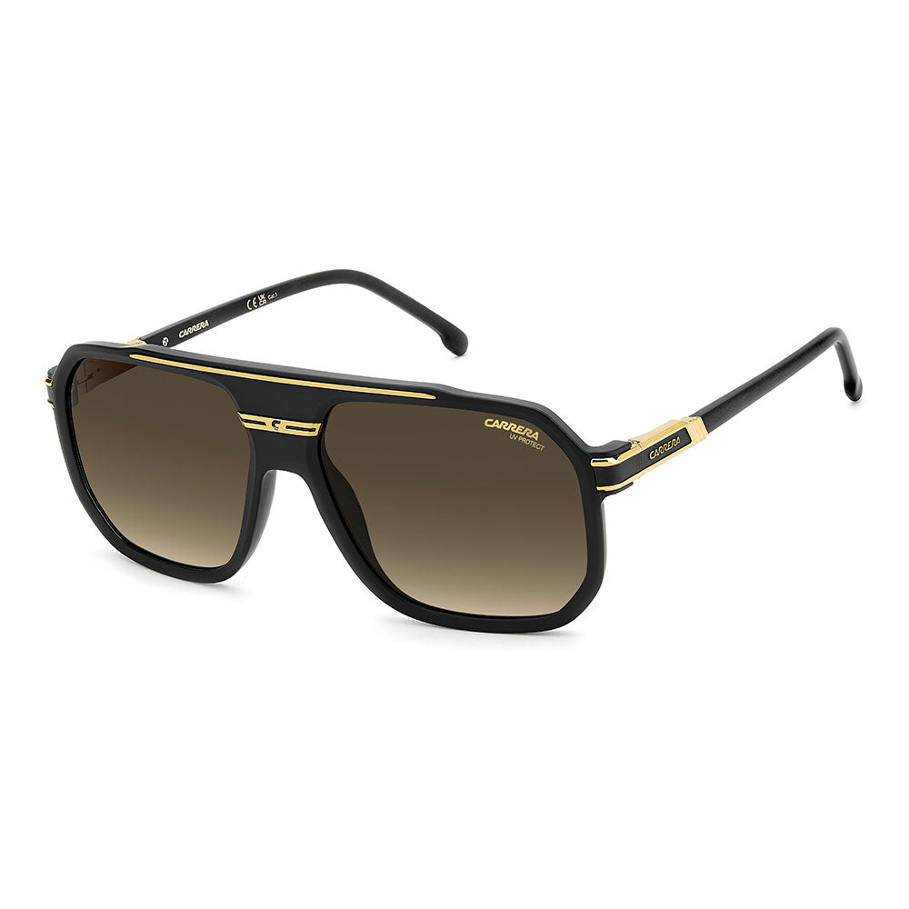 Carrera 1077 Pilot-Style Navigator Sunglasses Matte Black Gold - angled view