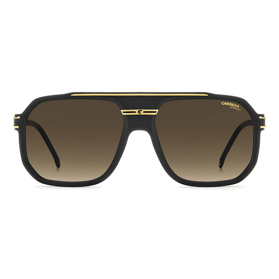 Carrera 1077 Pilot-Style Navigator Sunglasses Matte Black Gold - front view