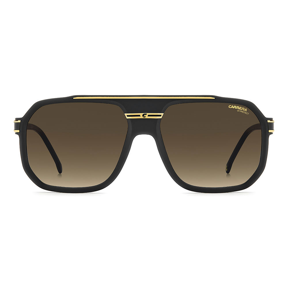Carrera 1077 Pilot-Style Navigator Sunglasses Matte Black Gold - front view