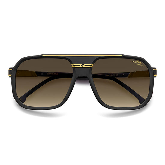 Carrera 1077 Pilot-Style Navigator Sunglasses Matte Black Gold - close front view
