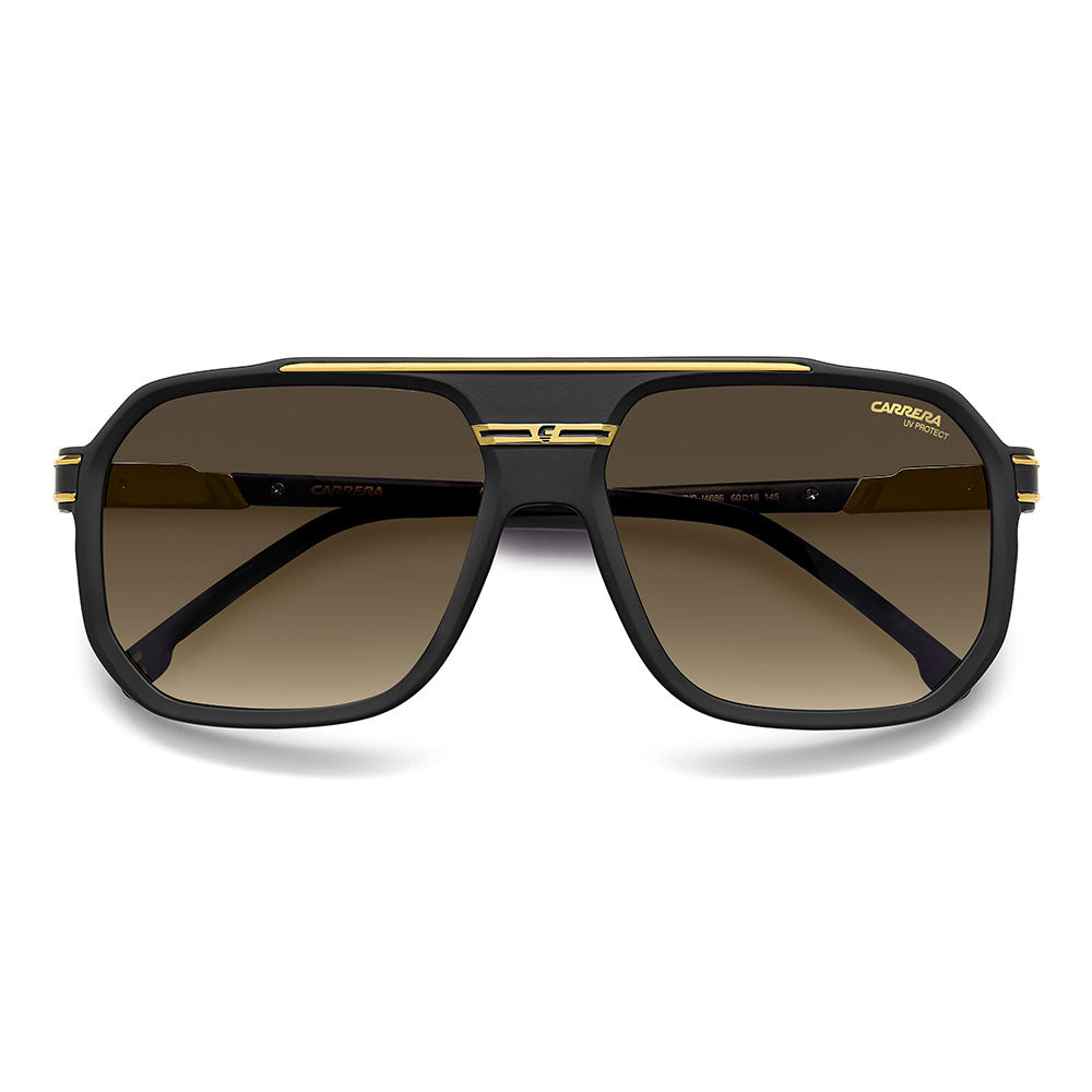 Carrera 1077 Pilot-Style Navigator Sunglasses Matte Black Gold - close front view