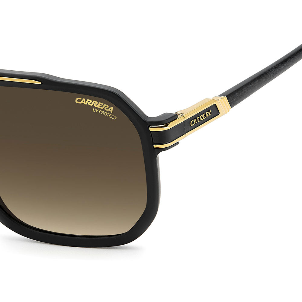Carrera 1077 Pilot-Style Navigator Sunglasses Matte Black Gold - temple detail