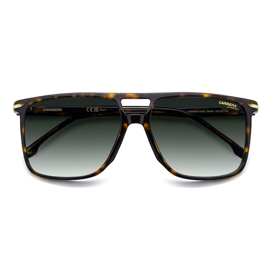 Carrera 366 Rectangular Double Bridge Sunglasses Havana - close front view