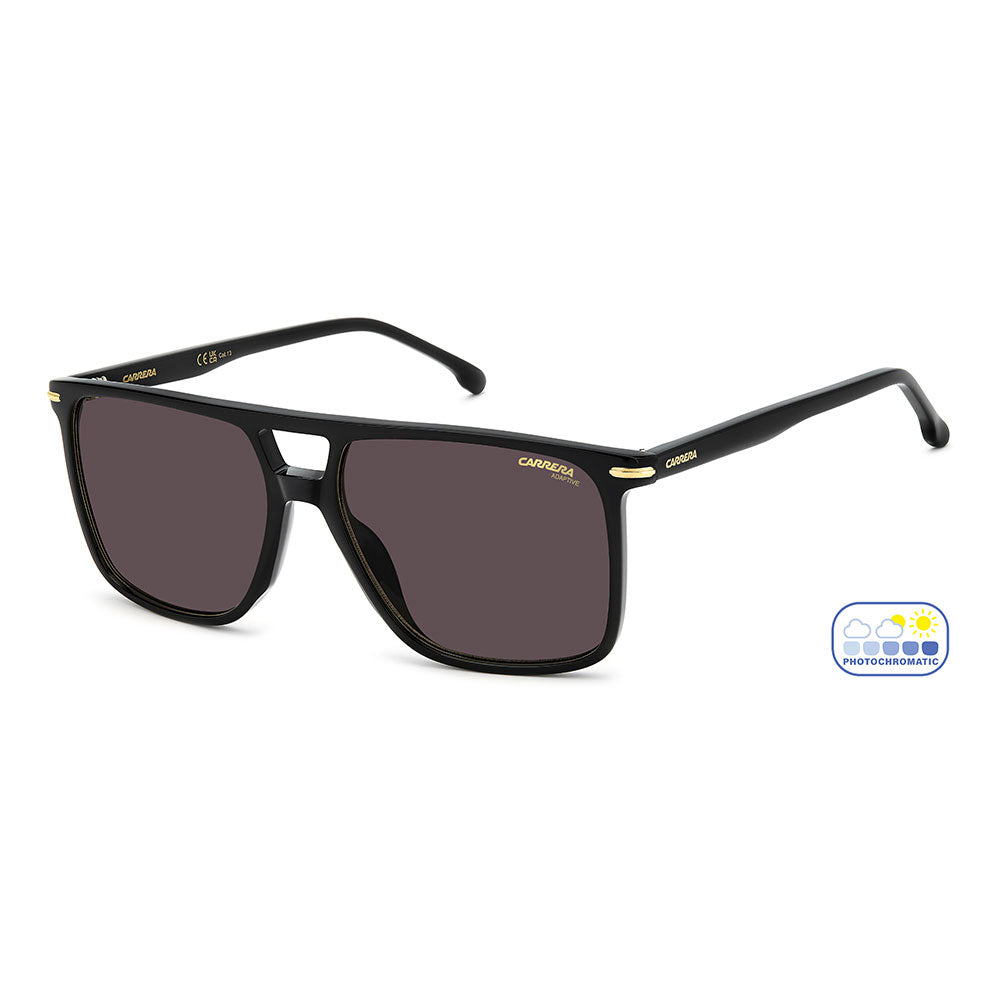 Carrera 366 Rectangular Double Bridge Photochromatic Sunglasses Black - angled view