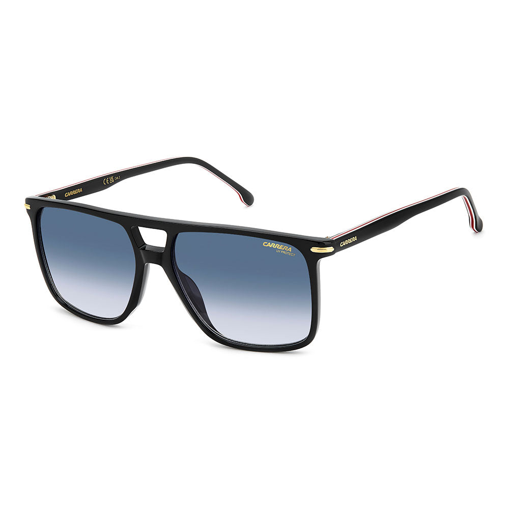 Carrera 366 Rectangular Double Bridge Sunglasses Black Red - angled view