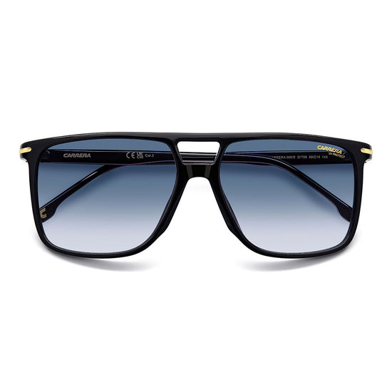 Carrera 366 Rectangular Double Bridge Sunglasses Black Red - close front view