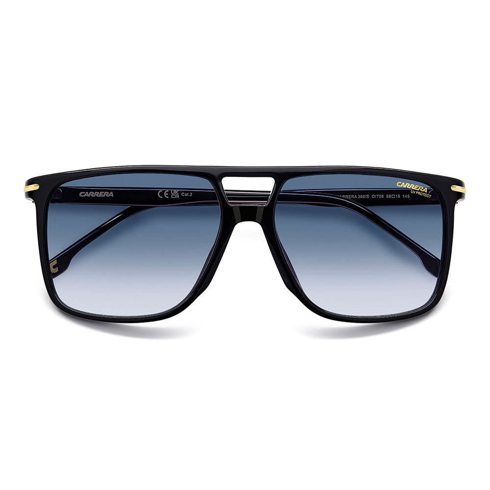 Carrera 366 Rectangular Double Bridge Sunglasses Black Red - close front view