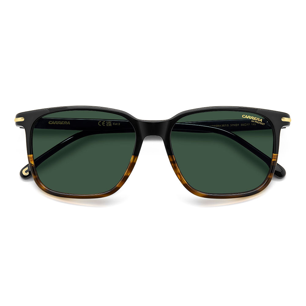 Carrera 367 Rectangular Italian Sunglasses Black Horn - close front view