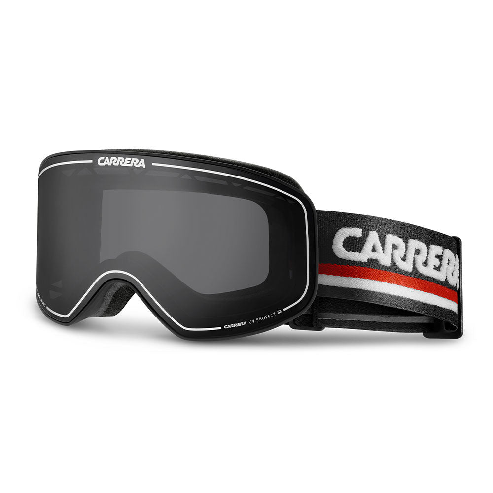 Carrera Snow Goggles black matte frame with grey solid tint lens - front angle.