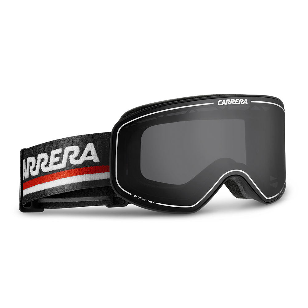 Carrera Snow Goggles black matte with Carrera elastic strap - side angle.