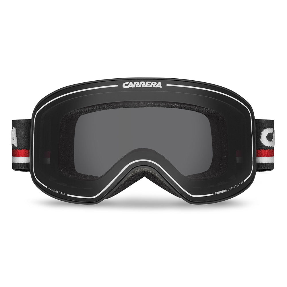Carrera Snow Goggles black matte frame with grey solid tint lens, top view