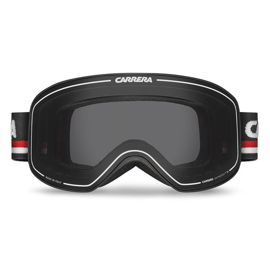 Carrera Snow Goggles black matte frame with grey solid tint lens, top view