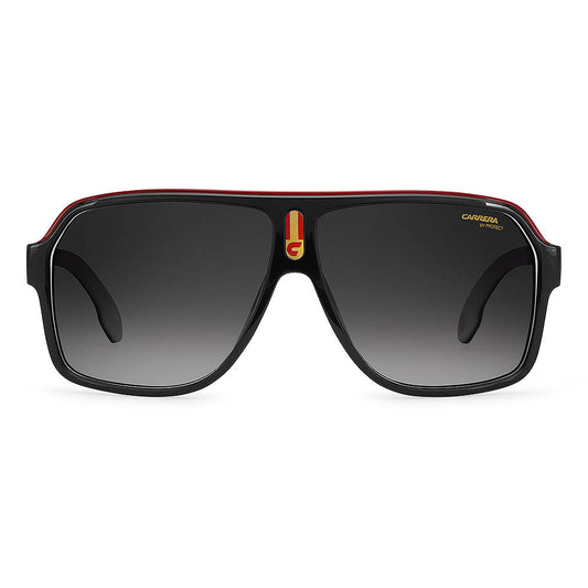 Anteojos de sol Carrera 1005/S con marco de acero inoxidable color  negro/dorado, lente marrón de policarbonato degradada, varilla negra/roja  de acero inoxidable